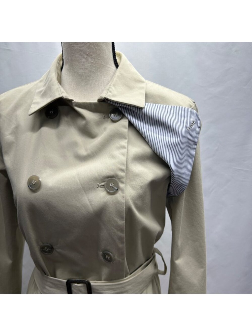 Lacoste Vintage Womens Beige Double-Breasted Trench Coat With Belted Waist & Bac - Picture 8 of 16